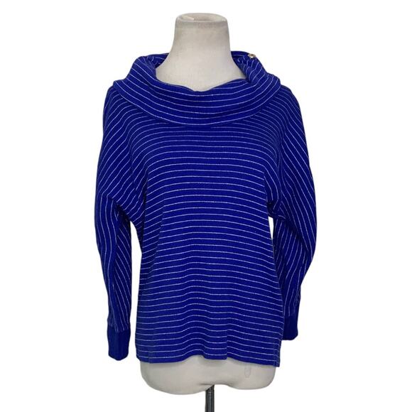 Rafaella blue striped long sleeves cowl neck sweater size Medium - Picture 1 of 8